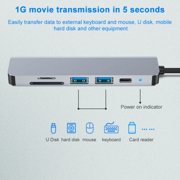 6 In 1 USB-C / Type-C To 4K HDMI + SD / TF Card Slot + PD USB-C / Type-C Charging + 2 USB 3.0 Ports Multifunctional HUB Docking Station 6 In 1 USB-C / Type-C To 4K HDMI + SD / TF Card Slot + PD USB-C / Type-C Charging + 2 USB 3.0 Ports Multifunctional HUB Docking Station