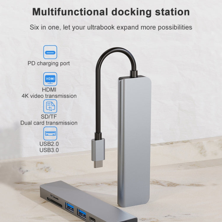 6 In 1 USB-C / Type-C To 4K HDMI + SD / TF Card Slot + PD USB-C / Type-C Charging + 2 USB 3.0 Ports Multifunctional HUB Docking Station 6 In 1 USB-C / Type-C To 4K HDMI + SD / TF Card Slot + PD USB-C / Type-C Charging + 2 USB 3.0 Ports Multifunctional HUB Docking Station