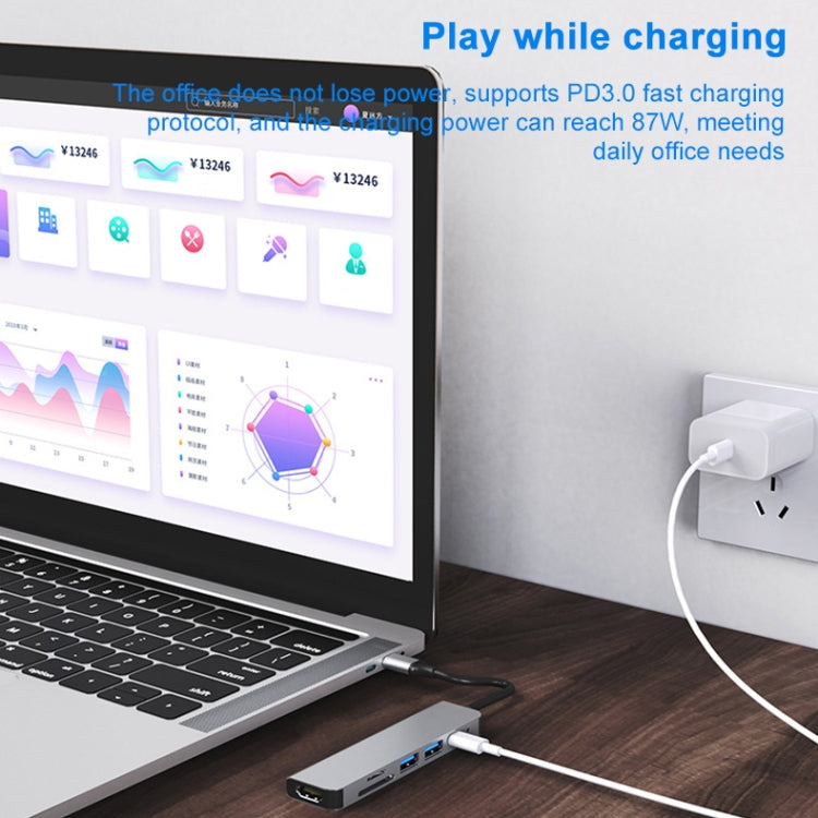 6 In 1 USB-C / Type-C To 4K HDMI + SD / TF Card Slot + PD USB-C / Type-C Charging + 2 USB 3.0 Ports Multifunctional HUB Docking Station 6 In 1 USB-C / Type-C To 4K HDMI + SD / TF Card Slot + PD USB-C / Type-C Charging + 2 USB 3.0 Ports Multifunctional HUB Docking Station