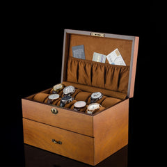 Wooden Double-Layer Watch Storage Box With Lock Jewelry Collection Display Box
