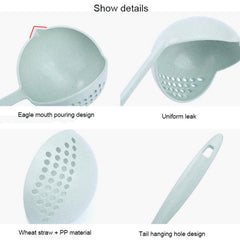 Wheat straw soup spoon colander two-in-one environmental tableware hot pot dual-use spoon Colanders Strainers, Nordic pink, Nordic green, Nordic blue, Nordic Beige