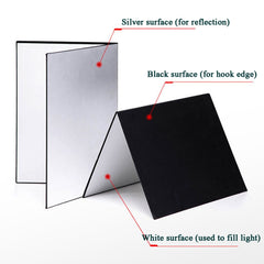 3-in-1 Reflective Board White + Black + Silver A3 Cardboard Folding Light Diffuser Board