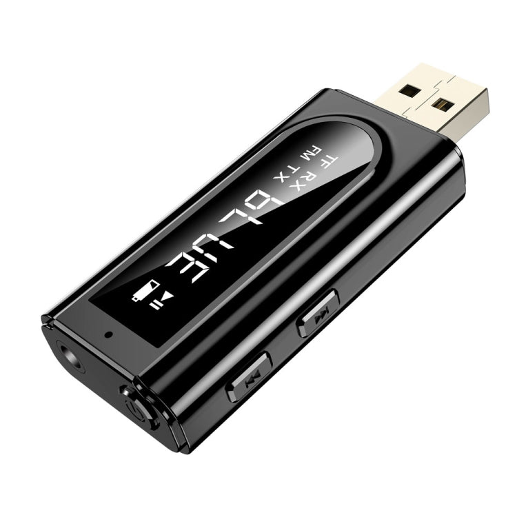 Adaptador USB Bluetooth 5.0 para coche, receptor, transmisor estéreo de audio FM + AUX con salida dual, K9 negro