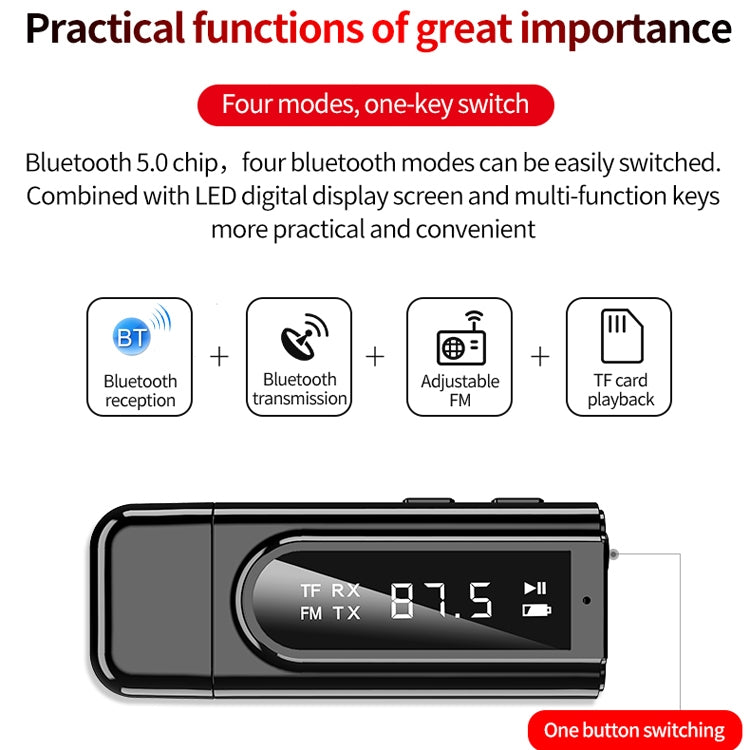 Adaptador USB Bluetooth 5.0 para coche, receptor, transmisor estéreo de audio FM + AUX con salida dual, K9 negro Adaptador USB Bluetooth 5.0 para coche, receptor, transmisor estéreo de audio FM + AUX con salida dual, K9 negro