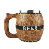 Stainless Steel Wooden Barrel Beer Mug Large Capacity Wine Barrel Cup Personalized Bar Supplies, 550ml, 450ml