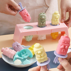 Silicone Cartoon Ice Cream Mold With Cover Easy Demoulding Home-Made Popsicle Mould, Random Color Delivery
