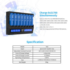 XTAR 8-Slot Battery Charger LCD Display Charger QC3.0 Type C Fast Charger for 21700 / 18650 Battery
