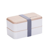 Office Double-layer Separated Lunch Box Wooden Portable Microwaveable Heating Student Bento Box with Cutlery, Double-layer