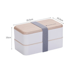 Office Double-layer Separated Lunch Box Wooden Portable Microwaveable Heating Student Bento Box with Cutlery, Double-layer