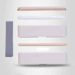 Office Double-layer Separated Lunch Box Wooden Portable Microwaveable Heating Student Bento Box with Cutlery, Double-layer