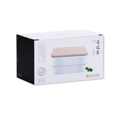 Office Double-layer Separated Lunch Box Wooden Portable Microwaveable Heating Student Bento Box with Cutlery, Double-layer