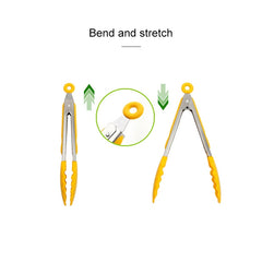 Kitchen Silicone Cooking Salad Stainless Steel Handle Food Clip, Steel Handle Food Clip(Blue), Steel Handle Food Clip(Pink), Steel Handle Food Clip(Yellow)