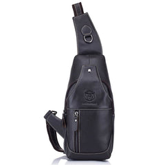 BULL CAPTAIN 019 Retro Men Leather Crossbody Shoulder Bag First-Layer Cowhide Chest Bag, Colour: Black + Buckle