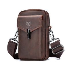 BULL CAPTAIN 076 Retro Leather Mobile Phone Waist Bag Men Leather Messenger Bag