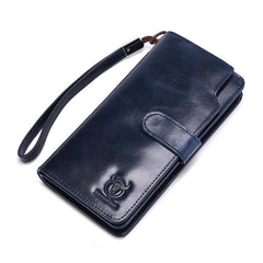 BULL CAPTAIN 028 Long Buckle Retro Cowhide Multi-Function Wallet (Black)