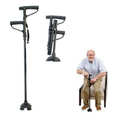 Multifunctional Folding Double-Handle Elderly Crutches Aluminum Alloy Elderly Power-Assisted Walking Sticks Four-Legged Walking Sticks With Lights, 86-98cm