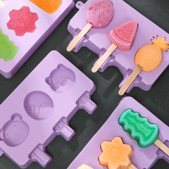 Homemade Children Cute Silicone Cartoon Popsicle Ice Cream Mould, Small Chrysanthemum, Small Sakura, Large Cartoon, Large Geometry, Large Fruit