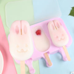 Cute Cartoon Silicone Ice Cream Popsicle Mold with Lid & Stick