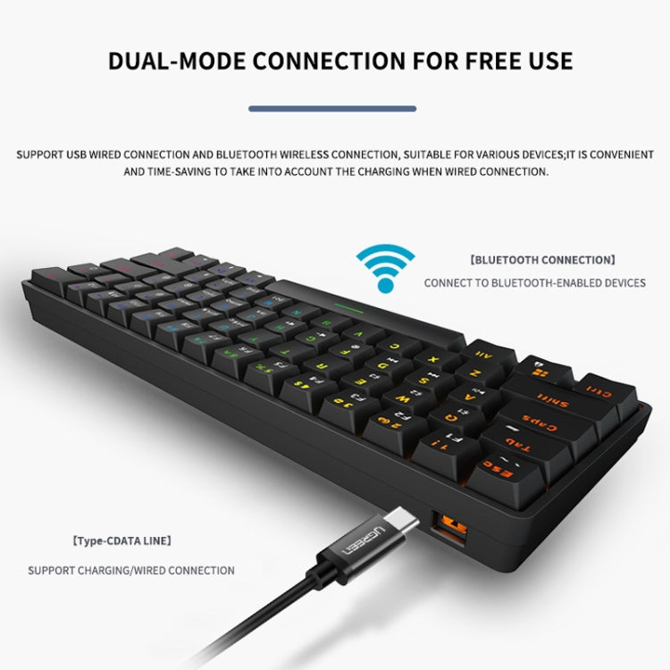 LEAVEN K28 61 Keys Gaming Office Computer RGB Wireless Bluetooth + Wired Dual Mode Mechanical Keyboard, Cabel Length:1.5m LEAVEN K28 61 Keys Gaming Office Computer RGB Wireless Bluetooth + Wired Dual Mode Mechanical Keyboard, Cabel Length:1.5m