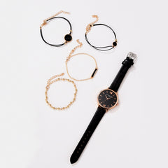LVPAI XR3795 Ladies PU Strap Alloy Quartz Watch + Bracelet Set, White, Red, Blue, Black, Beige, Pink, Rose Red, Sky Blue, Brown