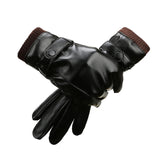 Men Autumn Winter Windproof Warm Plush Lining PU Riding Gloves, 01