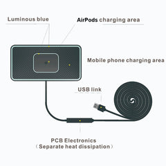 C1-PRO 2 In 1 Car Wireless Charging Anti-Slip Pad With Luminous For AirPods / iPhone, C1PRO Black