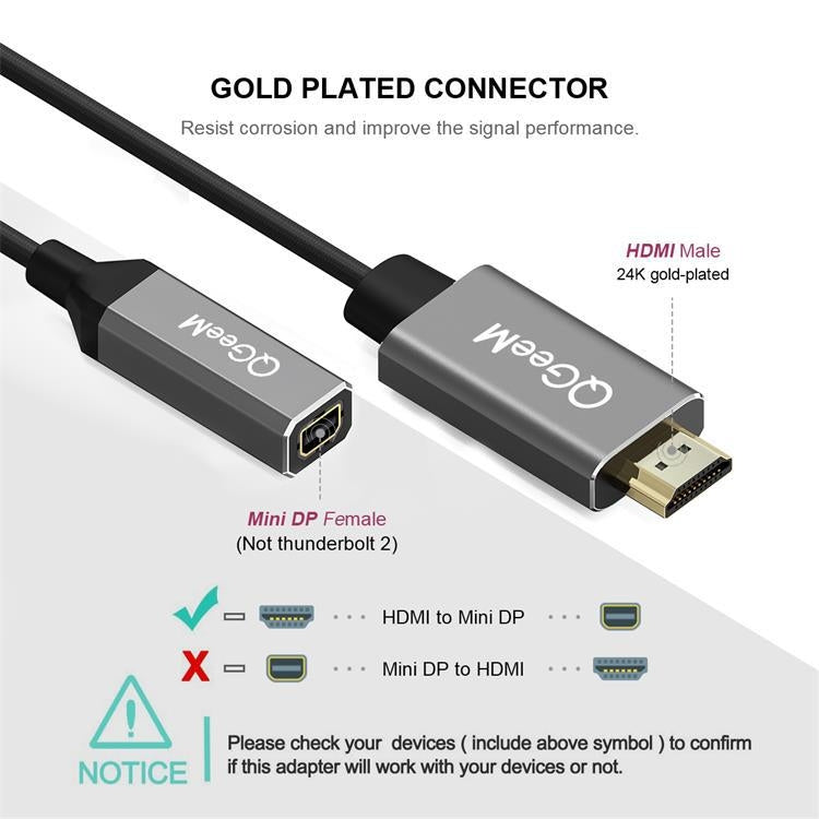 QGeeM QG-HD02 HDMI Single to Mini DP Converter QGeeM QG-HD02 HDMI Single to Mini DP Converter