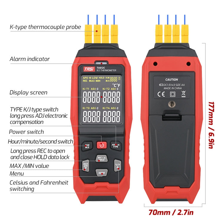 TASI Contact Temperature Meter K-Type Thermocouple Probe Thermometer, Style:, TA612A Single Channel, TA612B Dual Channels, TA612C 4 Channels TASI Contact Temperature Meter K-Type Thermocouple Probe Thermometer, Style:, TA612A Single Channel, TA612B Dual Channels, TA612C 4 Channels