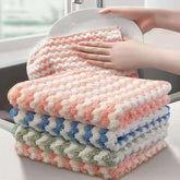 10 PCS Absorbent Wave Dish Cloth Rag Non-stick Oil Coral Velvet Dish Towel (Random Color Delivery)