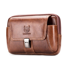 BULL CAPTAIN Multifunctional Leather Mobile Phone Small Waist Bag For Men