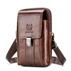 BULL CAPTAIN Multifunctional Leather Mobile Phone Small Waist Bag For Men