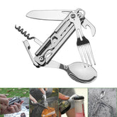 6-in-1 Folding Tableware (Fork/Knife/Spoon/Bottle Opener) for Camping and Survival