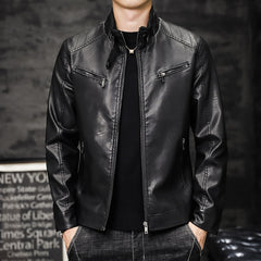 Men Washed PU Padded Slim-Fit Motorbike Leather Jacket