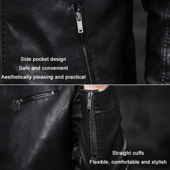 Men Washed PU Padded Slim-Fit Motorbike Leather Jacket
