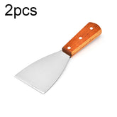 2pcs Stainless Steel Pizza and Steak Shovel Wooden Handle Slanted Shovel Kitchen Tool
