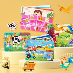 Children Early Teaching Cartoon Intelligence Development Toys Repeatedly Paste Book, Dinosaur, Farm, Traffic, Life