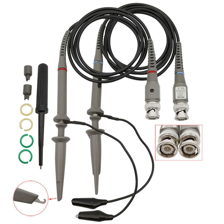 2pcs   P6100 Oscilloscope Probe DC-100MHz BNC Connectors Scope Clip Probe, P6100