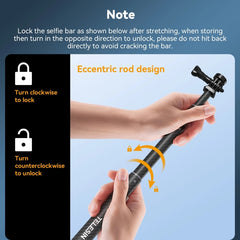 TELESIN 1,2 m Carbon Fiber Monopod Selfie Stick mit 1/4 Schraube für Action Kameras, 1,2 m