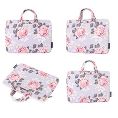 H40-B01 White Rose Pattern Laptop Case Bag Computer Liner Bag With Handle, 12 Inch, 13 Inch, 14 Inch, 15 Inch