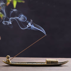 Fisherman Incense Stick Holder Insence Burner Ash Catcher Insense Stand, Fishing Boat, Bamboo Raft