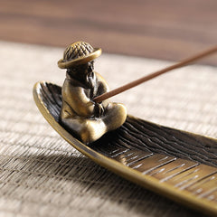 Fisherman Incense Stick Holder Insence Burner Ash Catcher Insense Stand, Fishing Boat, Bamboo Raft