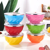 Double-Layer Stainless Steel Bowl With Lid Children Dinner Insulated Rice Bowl, 6pcs /Set 13cm, 6pcs /Set 15cm, 6pcs /Set 17cm