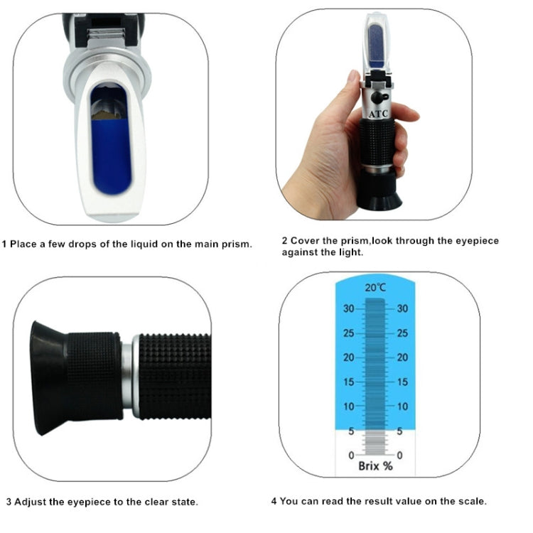 Handheld Refractometer Fruit Sugar Meter Brix Tester 0-32 Measuring Range, RF001BX With Plastic box Handheld Refractometer Fruit Sugar Meter Brix Tester 0-32 Measuring Range, RF001BX With Plastic box