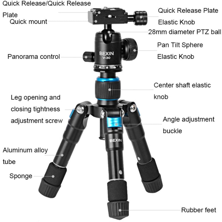 BEXIN V30 Adjustable Aluminum Alloy Desktop Camera Tripod Mini Portable Folding Live Tripod BEXIN V30 Adjustable Aluminum Alloy Desktop Camera Tripod Mini Portable Folding Live Tripod