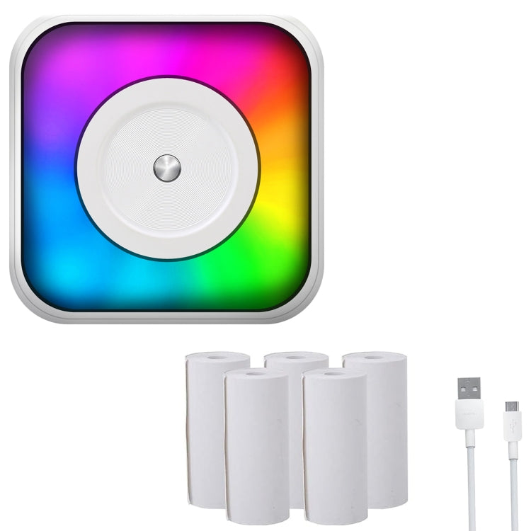 RGB Light Portable Mini Bluetooth Printer Inkless Document Label Printer, with 1-Roll Paper, with 5-Rolls Paper, with 5-Rolls Stickers, with 5 Paper+5 Stickers+3 Color Paper RGB Light Portable Mini Bluetooth Printer Inkless Document Label Printer, with 1-Roll Paper, with 5-Rolls Paper, with 5-Rolls Stickers, with 5 Paper+5 Stickers+3 Color Paper