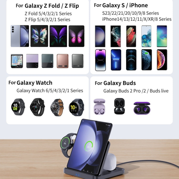 3 In 1 Wireless Charger For Samsung Galaxy Z Fold Mobile Phone Earphones & Smart Watches 3 In 1 Wireless Charger For Samsung Galaxy Z Fold Mobile Phone Earphones & Smart Watches