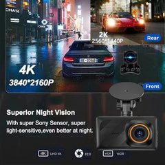 3-Inch Dual-Lens Front 4K + Rear 2K HD WiFi Connected Driving Recorder