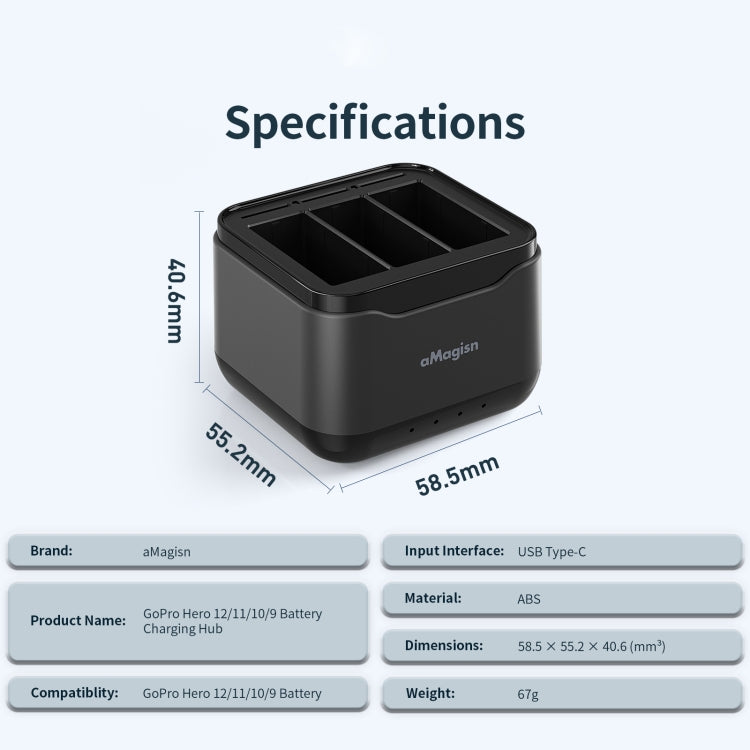 AMagisn Battery Charger Charging Seat For GoPro HERO12 Black /11 Black /10 Black /9 Black AMagisn Battery Charger Charging Seat For GoPro HERO12 Black /11 Black /10 Black /9 Black