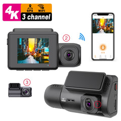 M700A 3 Channels Car Recorder 4K UHD Front+1080P Inside+2K Rear+GPS+WIFI Dash Cam
