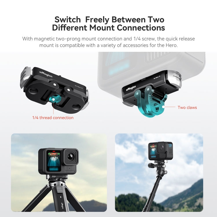 For GoPro HERO13 Black aMagisn Metal Magnetic Quick Release Base Dual Interface Adapter For GoPro HERO13 Black aMagisn Metal Magnetic Quick Release Base Dual Interface Adapter